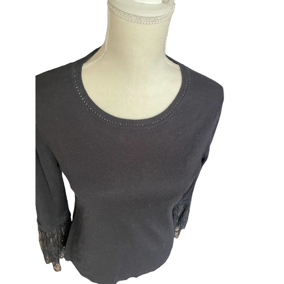 Vince Camuto Womens Beaded Crew Neck Sweatshirt Long Sleeve Size S Black - Picture 2 of 7